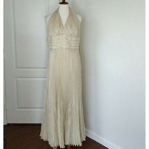 Carmen Marc Valvo Champagne Gold Silk Halter Maxi Dress Gown